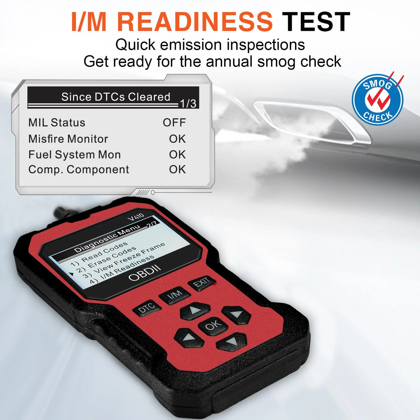 Scanner Code Reader Car Diagnostic Tool Engine Fault Code Reader for Turn Off CEL with Live Data/Freeze Frame/I/M Readiness for