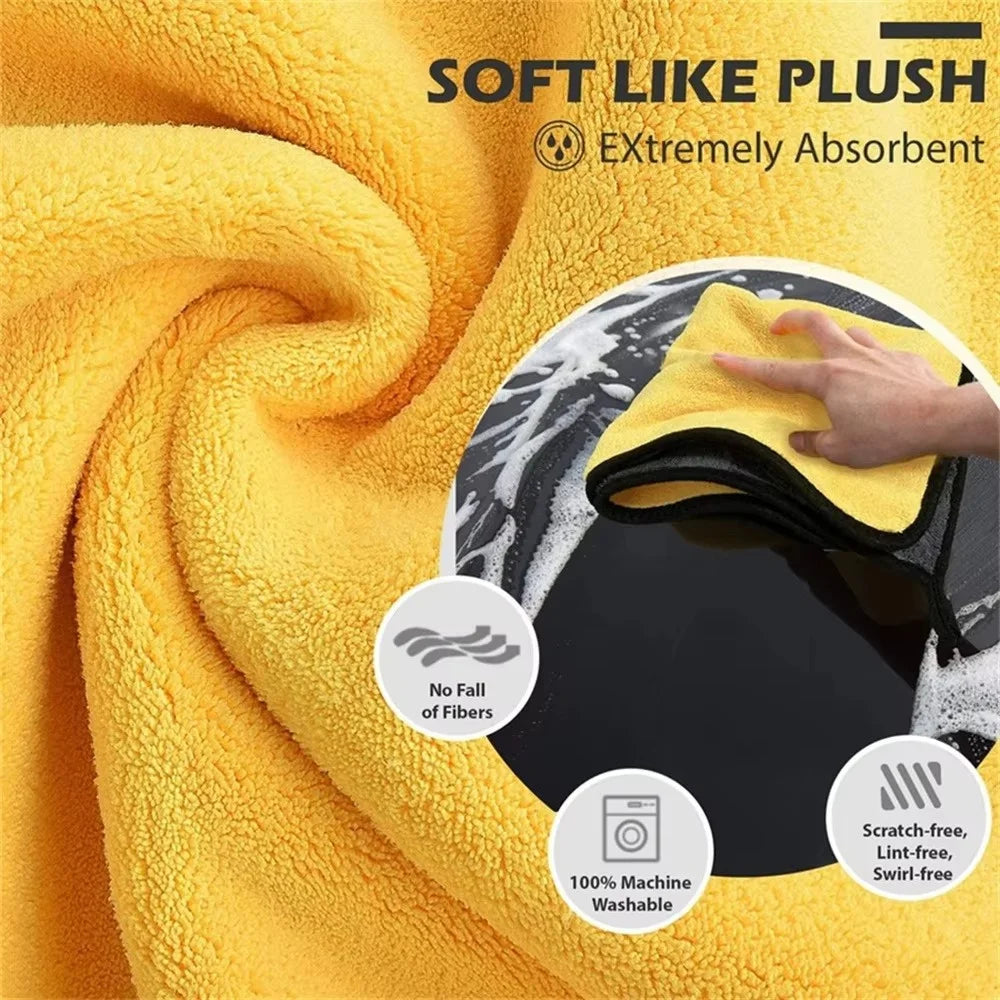 1/6pcs Microfiber Cleaning Towel Thicken Soft Drying Cloth Car Body Washing Towels Double Layer Clean Rags Car Accessories