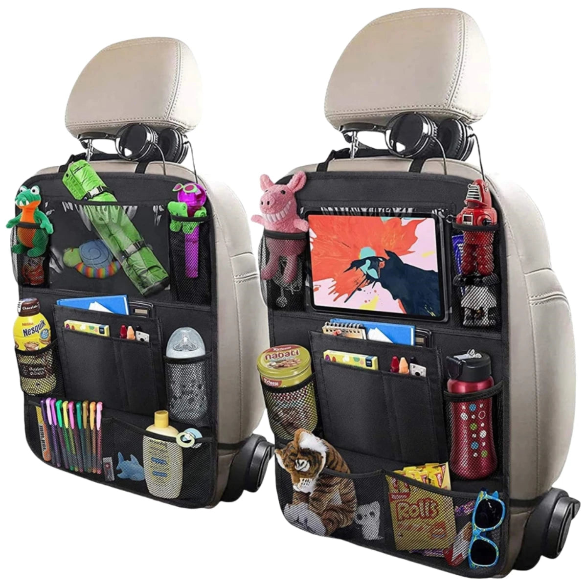 Car Seat Back Organizer 10 Storage Pockets with Touch Screen Tablet Holder Protector for Kids Children Car Accessories