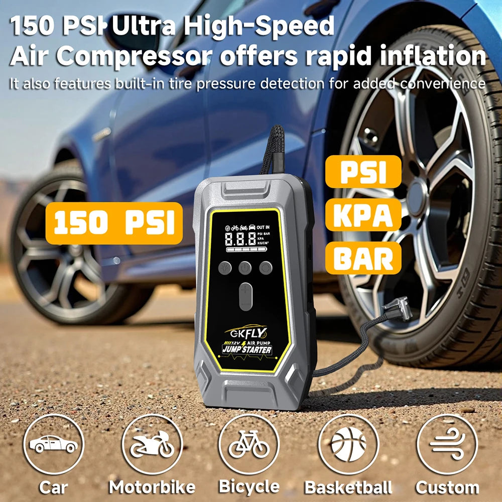 Portable 3000A Car Jump Starter Power Bank 12V Starting Device 150PSI Air Pump Car Battery Boosters Emergency Car Starter