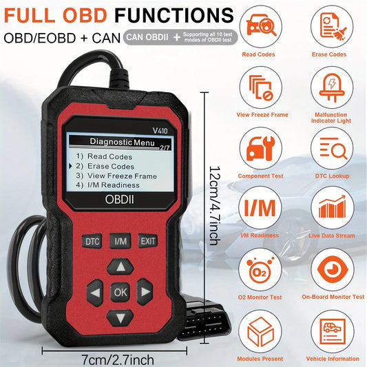 Scanner Code Reader Car Diagnostic Tool Engine Fault Code Reader for Turn Off CEL with Live Data/Freeze Frame/I/M Readiness for