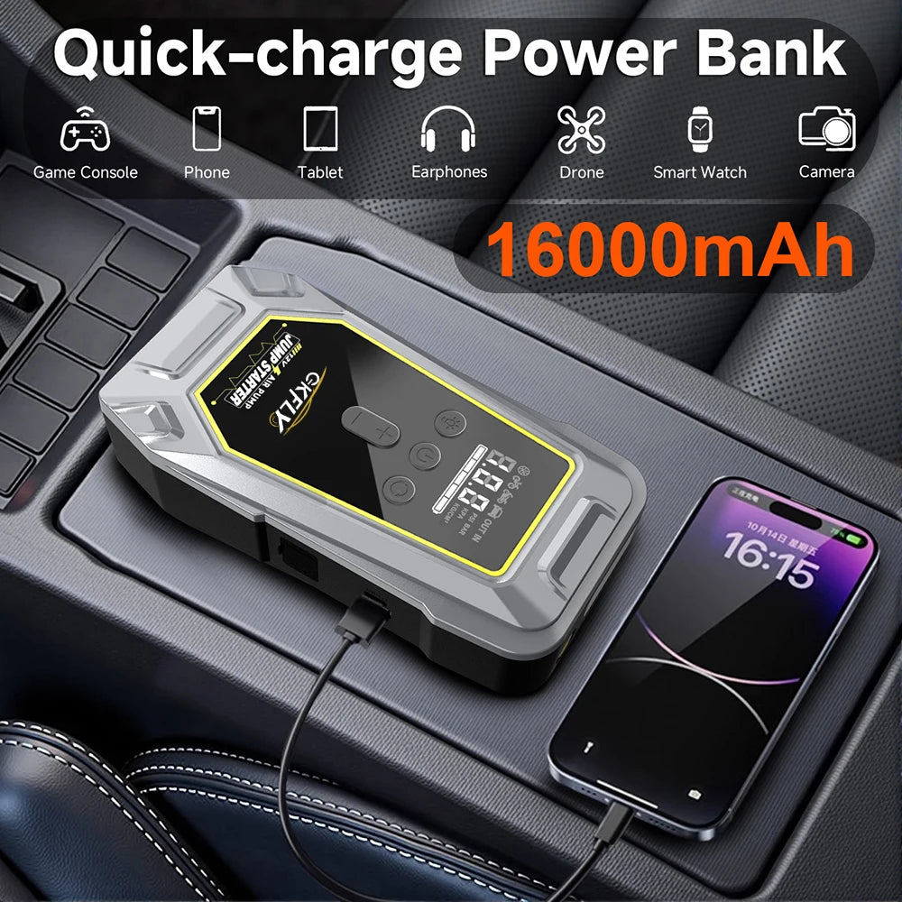 Portable 3000A Car Jump Starter Power Bank 12V Starting Device 150PSI Air Pump Car Battery Boosters Emergency Car Starter